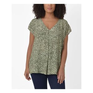 LIVE UNLIMITED Womens Green Pleated Short Sleeve V Neck Wear To Work Top Plus 0X